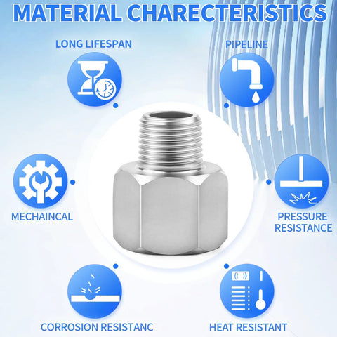 304 Stainless Steel Reducer Adapter 3/4 NPT Female To 1/2 NPT Male Pipe Fitting, showcasing material characteristics