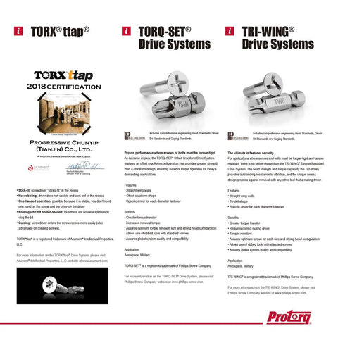 Heavy Duty 61 Piece Security Bit Set Pro Grade With S2 Steel Tamper Proof Bits brochure showing TORXttap drive systems details