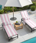 Two Piece Chaise Lounge Cushion Set With Head Pillow And Side Pockets, Water Repellent And Weather Resistant Patio Recliner Cushions For Lawn Pool And Beach, Pink Stripe 72 Inch By 21 Inch on poolside loungers.