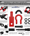 Heavy Duty 2 Inch Shackle Hitch Receiver Kit With Three Quarter Inch D Ring Shackle And Five Eighth Inch Trailer Hitch Lock Pin 45,000 Lbs Break Strength For Off Road Recovery Anti Theft Lock Red diagram of components