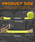 Heavy Duty Car Tie Down Straps With Flat Hooks 10000 Lb Break Strength displayed with measurements and flat hooks close-up
