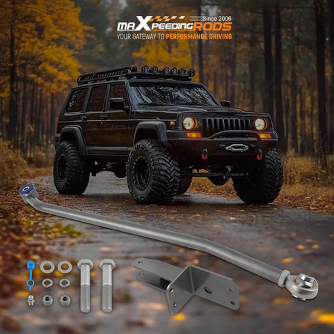 Adjustable Front Track Bar for Jeep Cherokee XJ 1984 2001 With Panhard Rod Relocation Bracket Fits 4 To 6 And A Half Inch Lift Centers Axle After Lift Off Road Ready 2WD 4WD, bracket and hardware