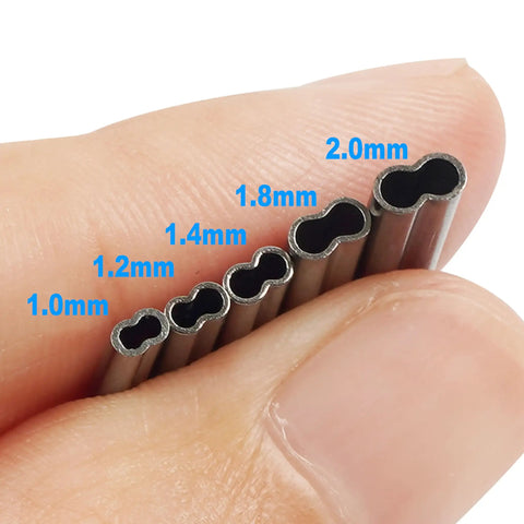 500 Piece Double Barrel Fishing Crimp Sleeves Kit Pro Grade Copper Brass Crimp Tubes, 1.0-2.0mm sizes in hand.