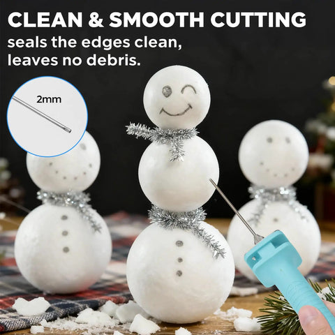 Close-up of Hot Wire Foam Cutter Kit 4 In 1 Styrofoam Cutter Electric Foam Cutting Tool for Arts and Crafts DIY with snowman carving