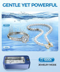 Heavy Hitter Ultrasonic Jewelry Cleaner With Triple Frequency Waves For Shiny Chains And Wristwatches Slick 316 Steel Tub with jewelry before and after cleaning.