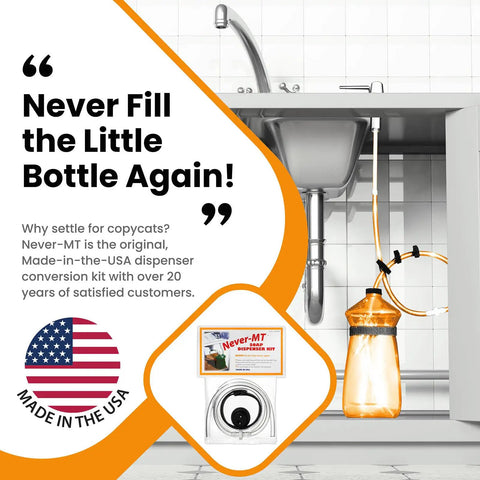 Soap Dispenser Conversion Kit With Kitchen Sink Extension Tube Fits Most Containers Made In USA under-sink setup