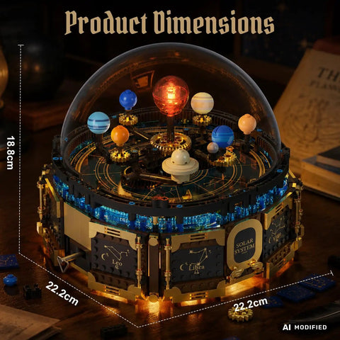 Totally Kid Friendly Solar System Building Kit For Ages 8 To 12 With 967 Pieces STEM Project Gear Driven Orrery Glowing Sun Rotating Planets 360 Clear Dome Music Box Transparent Dome Desk Decor For Boys And Girls, 22.2cm