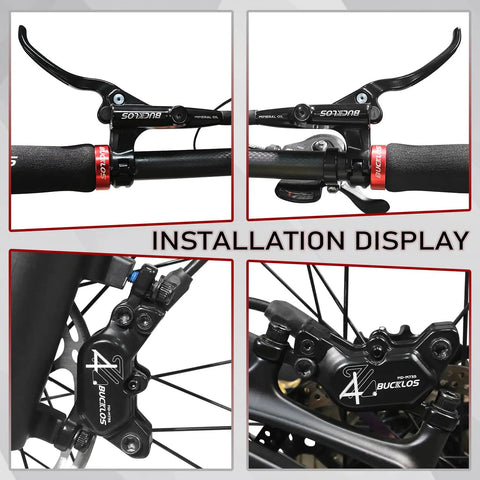 Four Pistons Hydraulic Disc Brake Set For Electric Bikes And Mountain Bikes With Aluminum Calipers installation display