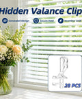 Twenty Piece Set Of Clear Rear Groove Valance Clips For Blinds With One Seven Eight Inch Fits Like A Glove Replacement Hardware displayed with flowers.