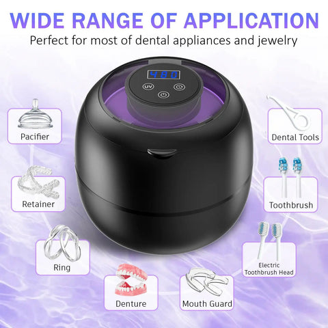 Pro Grade Deep Clean Ultrasonic Dental Cleaner 45kHz for Aligners Night Guards Dentures Jewelry with digital timer, black