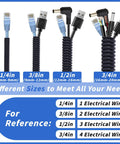 Different sizes of Heavy Duty Split Wire Loom Tubing for automotive marine RV cables illustration with size reference for cables.