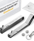 Gnellkoor stainless steel feeler gauge set, 2-piece with straight and angled blades in a metal case