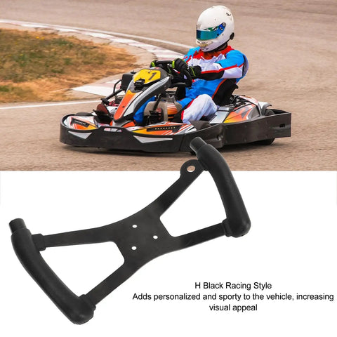 Go Kart Steering Wheel Universal Racing Wheel for ATV UTV with metal alloy and PU rubber, shown near go-karting track.
