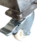 Close-up of a wheel with brake on the Stainless Steel Screw Conveyor With Vibrating Hopper for Powder Feeding