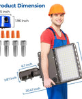 Person holding LED Parking Lot Flood Light 150W Outdoor 21000 Lumens 5000K Dusk to Dawn IP65 Waterproof Shoebox With Slip Fitter Mount