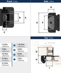 Heavy Duty Steel Cabinet Hinges Matte Black For Face Frame Doors Half Inch Overlay dimensions and views including front, side, and top.