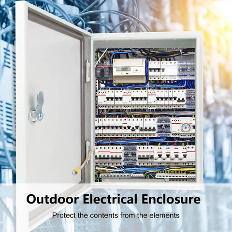 Built Tough Outdoor Electrical Junction Box Weatherproof Enclosure With Dustproof Seal Safety Locks And Mounting Plates Large 39x31x8 Inch Outdoor Equipment Case For Rugged Outdoor Installations, open cabinet with wiring