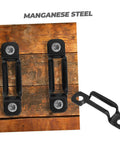 50 Pack Tough As Nails Manganese Steel Furniture Connectors in matte black for locking down cabinets.