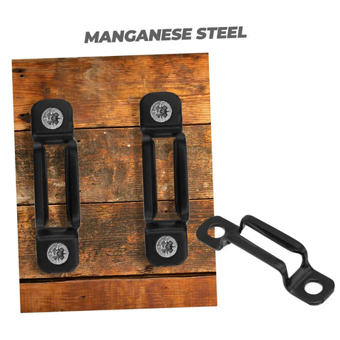 50 Pack Tough As Nails Manganese Steel Furniture Connectors in matte black for locking down cabinets.