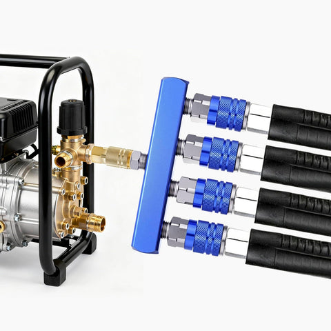 Four Way Air Manifold One Quarter Inch Air Hose Splitter Industrial Quick Connect Fitting With Four Couplers Plug