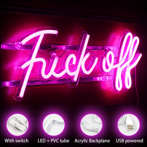 Pink USB Neon That Says Fuck Off Bright Wall Light for Bedroom Game Room Bar or Office, LED sign with USB and switch