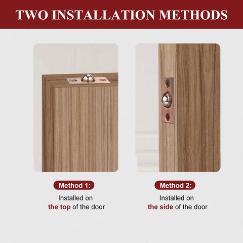 Badass Stainless Steel Ball Catch Latch Pair For Closet Doors And Cabinet Drawers installation methods on wood doors shown.