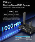 Dual Bay M.2 Nvme Ssd Cloner Dock Handles Up To 16TB Drives With Instant One To One Offline Duplication, showcasing SSD reader with USB 3.2 Gen 2 speeds.