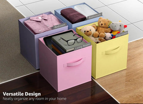 11 Inch Fabric Storage Cubes With Handles Sturdy Collapsible Bins Set Of 6 Foldable Baskets For Organizing Clothes Toys Books
