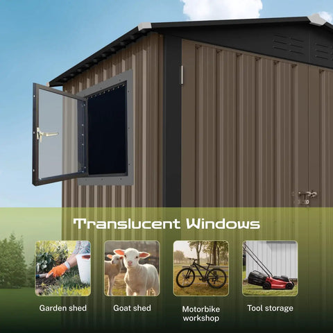 6 By 4 Outdoor Storage Shed In Brown Sturdy Metal Building With Floor Frame And Operable Window Perfect Tool Shed