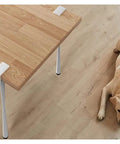 Adjustable Black Metal Table Legs 15 Inch Heavy Duty Clamp Design Quick Snap Install F Shape Iron Frame Set Of Four installed under wooden table.