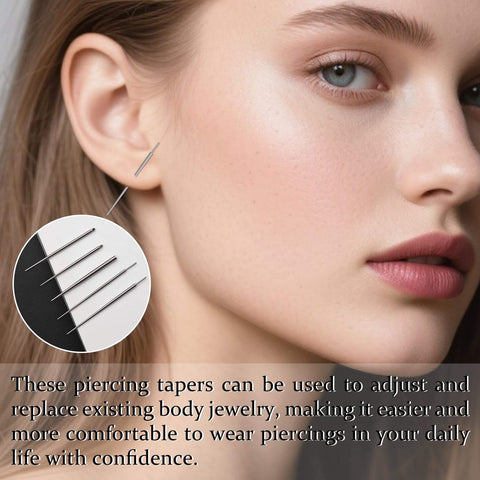 Close-up of a person using a 16G 18G Piercing Taper Ball Grabber Go To Hypoallergenic Stainless Steel Flat Back Earring Applicator Tool.