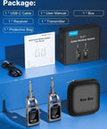 Package contents of 2.4GHz Wireless Guitar System With 6 Channels And Rechargeable Transmitter Receiver in gunmetal.