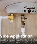 VAV temperature-pressure relief valve, brass body, 3/4 in NPT female, 150 psi, 4 in temp probe installed on water heater