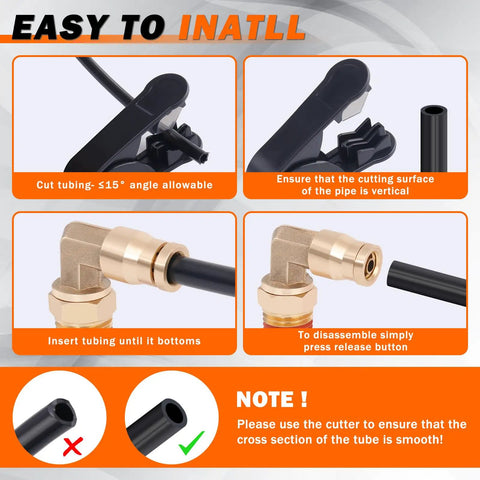 Diagram showing installation process for Beefed Up Air Line Kit For Air Spring Bag Suspension With Fittings, 30 Ft PA Hose.