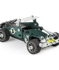 Assembled car from Roadster 5-In-1 Building Kit with 174 parts, pull-back racer, real metal components for STEM education.