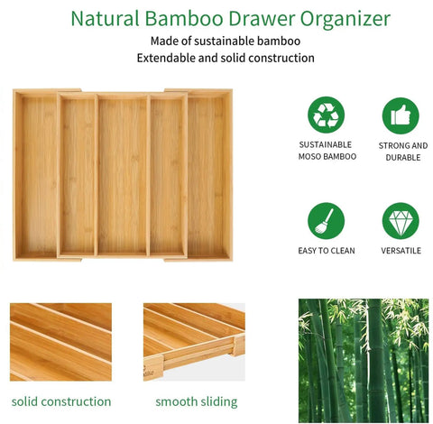 Expandable Bamboo Drawer Organizer For Kitchen Utensils And Flatware Adjustable Cutlery Tray And Knife Organizer Drawer Divider