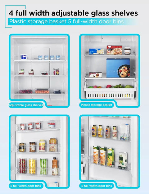 Interior view of 21.2 Cu Ft Convertible Upright Freezer And Refrigerator With Glass Shelves And Reversible Door Stainless Look featuring adjustable glass shelves and door bins.