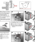 Installation guide for Slam Free Soft Close Cabinet Hinges Pair 1-1/2 Inch Overlay Face Frame with adjustment details.