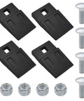 4 Pack 3 Point Auger Teeth Replacement For Most Heavy Duty 3 Point Tractor Post Hole Digger Augers Bits With Bolts And Built In Nylon Lock Nuts 3.2 By 2 Inches Compatible With Flat Two Hole Blades, showing four black blades, bolts, and nuts.