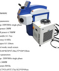 Jewelry Spot Welder 220V 200W Welding Machine With 2400W Chiller, touch screen and ARM system, for precision repair, blue and white unit.