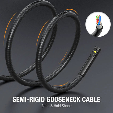 Dual Lens Borescope Inspection Camera With 1080P Waterproof Flexible Cable showing semi-rigid gooseneck for bend and hold shape