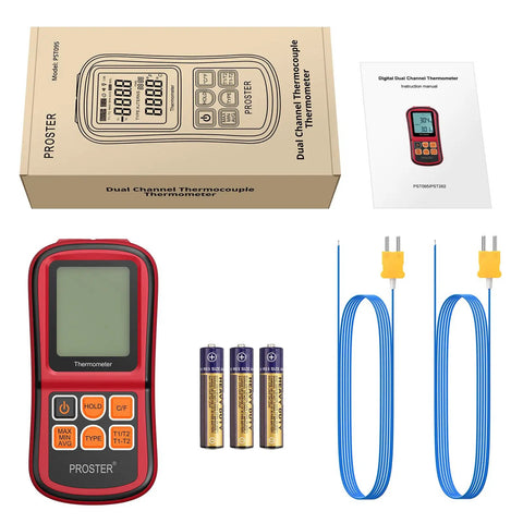 Dual Channel Digital Thermocouple Thermometer With Two K Type Probes Backlit LCD Real Time Temperature Readout