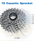 Bike Cassette Sprocket 7 Speed 11-28T for Mountain Bike MTB Accurate Shifts displayed with labeled gear teeth