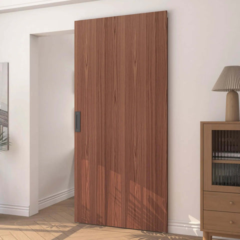 Concealed Sliding Barn Door Kit With Soft Close Hardware, 40x86 Inches, Brown Hidden Door for Opening 32-36x84 installed in living room