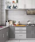 Modern kitchen with 30 Pack 5 Inch Cabinet Pulls Satin Nickel Stainless Steel Kitchen Hardware Drawer Handles installed on cabinets.