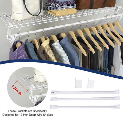 Beefy Heavy Duty Steel Wire Shelf Brackets Set With 6 Clamps And 2 End Brackets For 12 Inch Wire Shelves Closet Storage