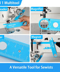 Automatic Needle Threader For Sewing Machines, 4 In 1 Multitool With Built In Ruler, Magnifier And Magnetic Seam Guide in blue