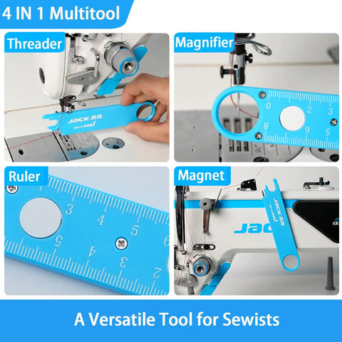 Automatic Needle Threader For Sewing Machines, 4 In 1 Multitool With Built In Ruler, Magnifier And Magnetic Seam Guide in blue
