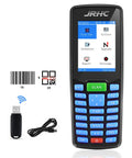 Handheld Wireless 1D 2D Barcode Scanner For Inventory with 2.8 inch LCD and USB adapter shown, reads QR, DataMatrix.