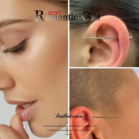 Stainless Steel Piercing Taper Ball Grabber Kit for Easy Jewelry Swap in use, showing flat back earrings, suitable for ear, nose, lip piercings.